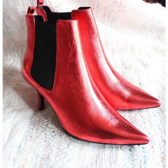 Anine Bing Stevie Metallic Red Kitten Heel Ankle Boots Size 40